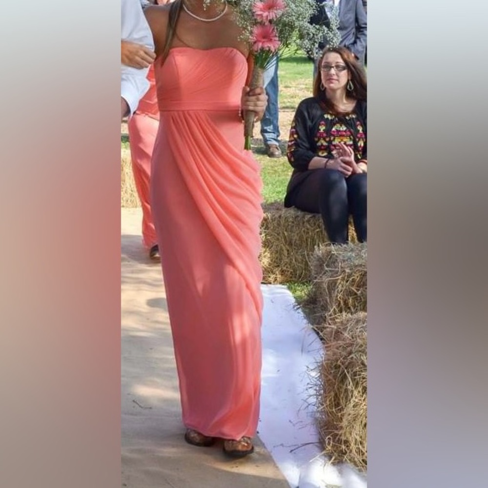 David’s bridal. Strapless bridesmaid dress. Coral color. Size 2.
